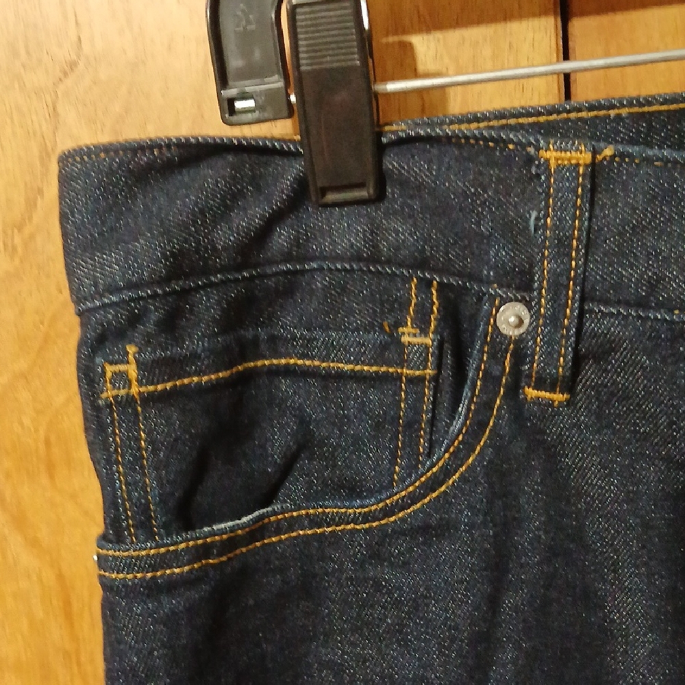 Calvin Klein Navy Denim Shorts with Yellow Stitching - Picture 6 of 11